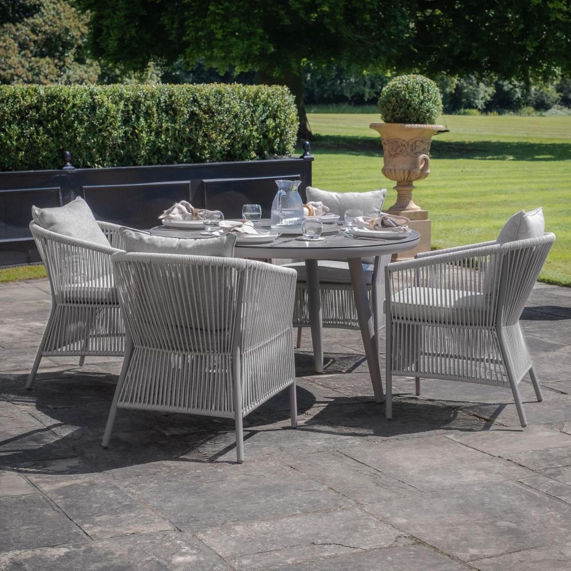 Product photograph of Maze Maldives Cool Linen 4 Seat Lazy Susan Round Dining Set from Choice Furniture Superstore.