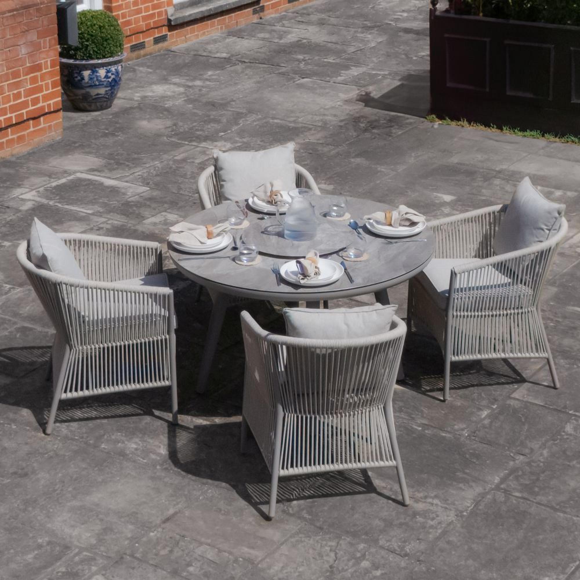 Product photograph of Maze Maldives Cool Linen 4 Seat Lazy Susan Round Dining Set from Choice Furniture Superstore.