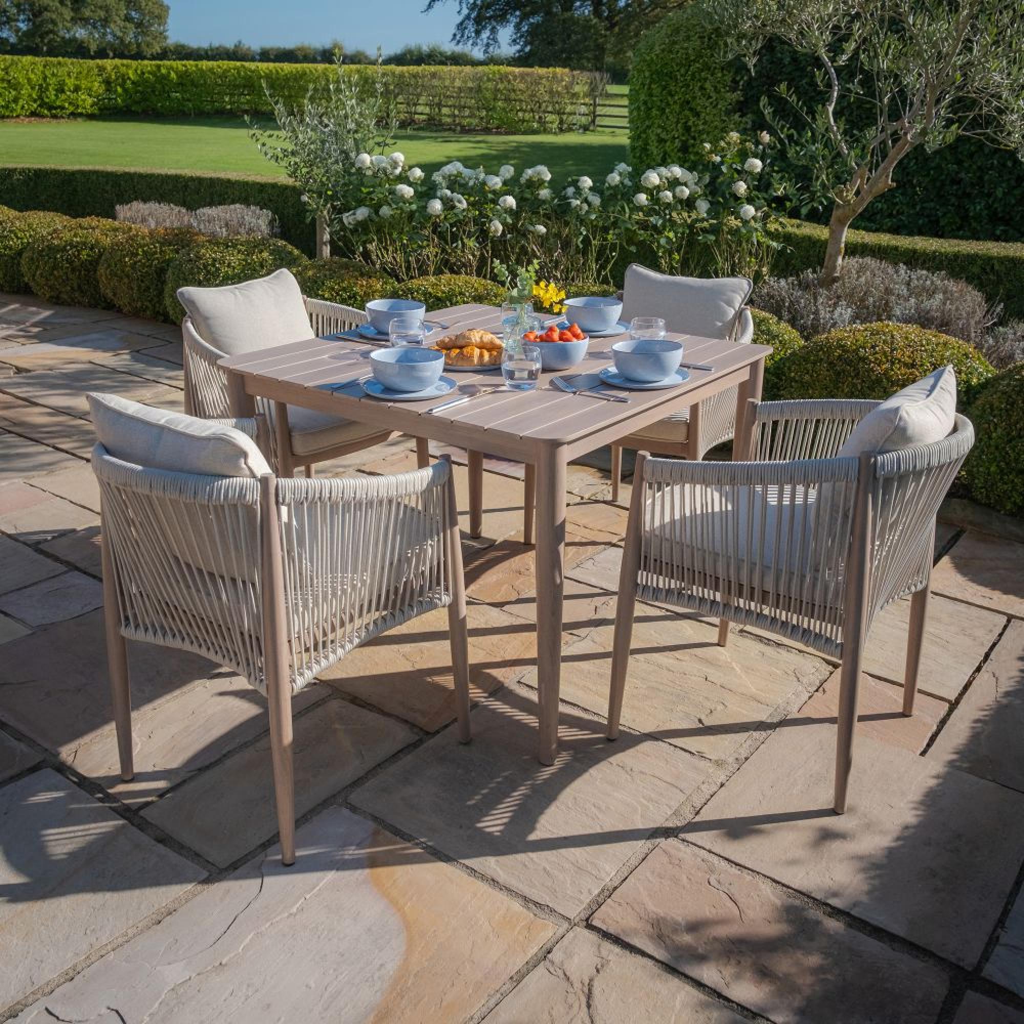 Product photograph of Maze Havana Natural Linen 4 Seat Square Dining Set from Choice Furniture Superstore.