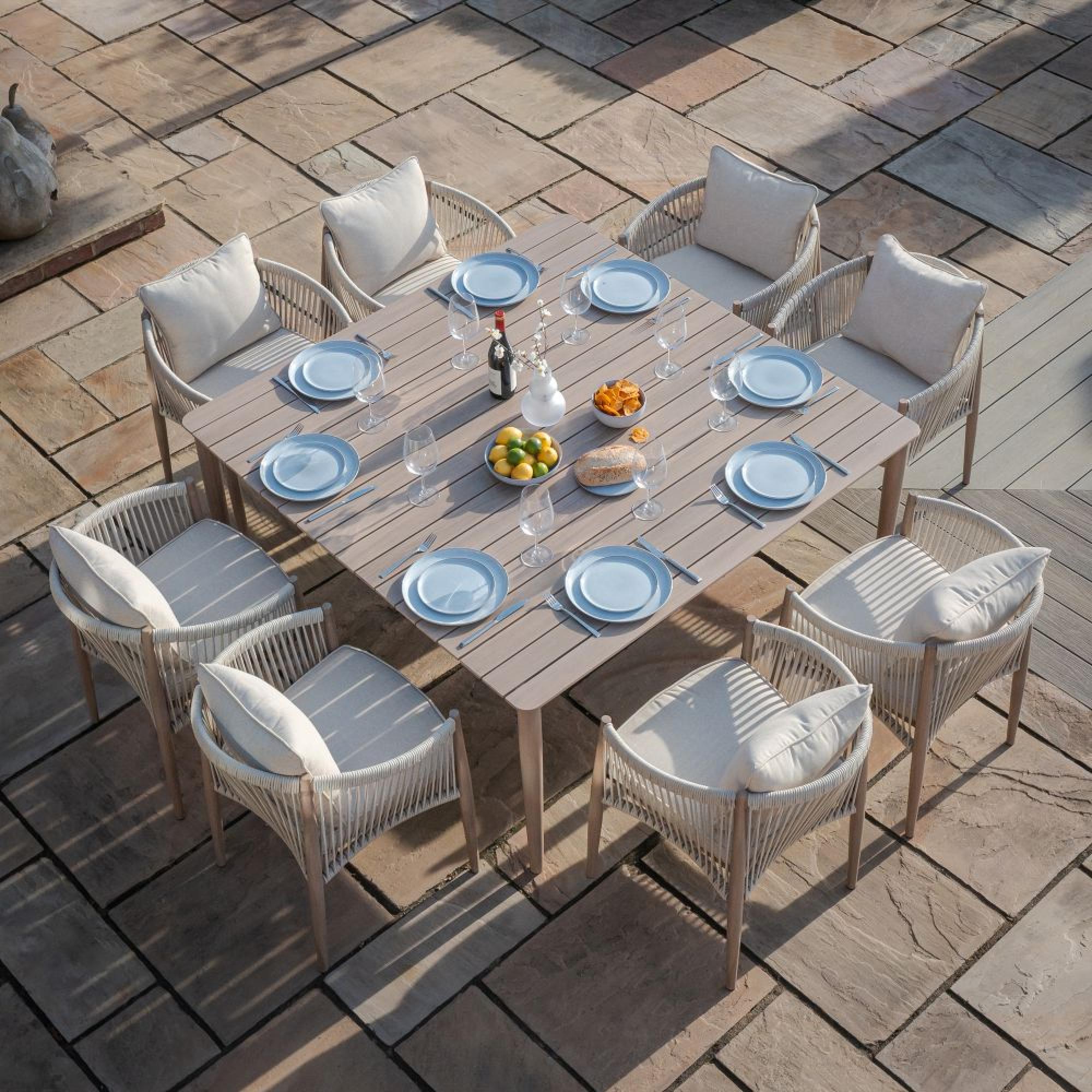Product photograph of Maze Havana Natural Linen 8 Seat Square Dining Set from Choice Furniture Superstore.