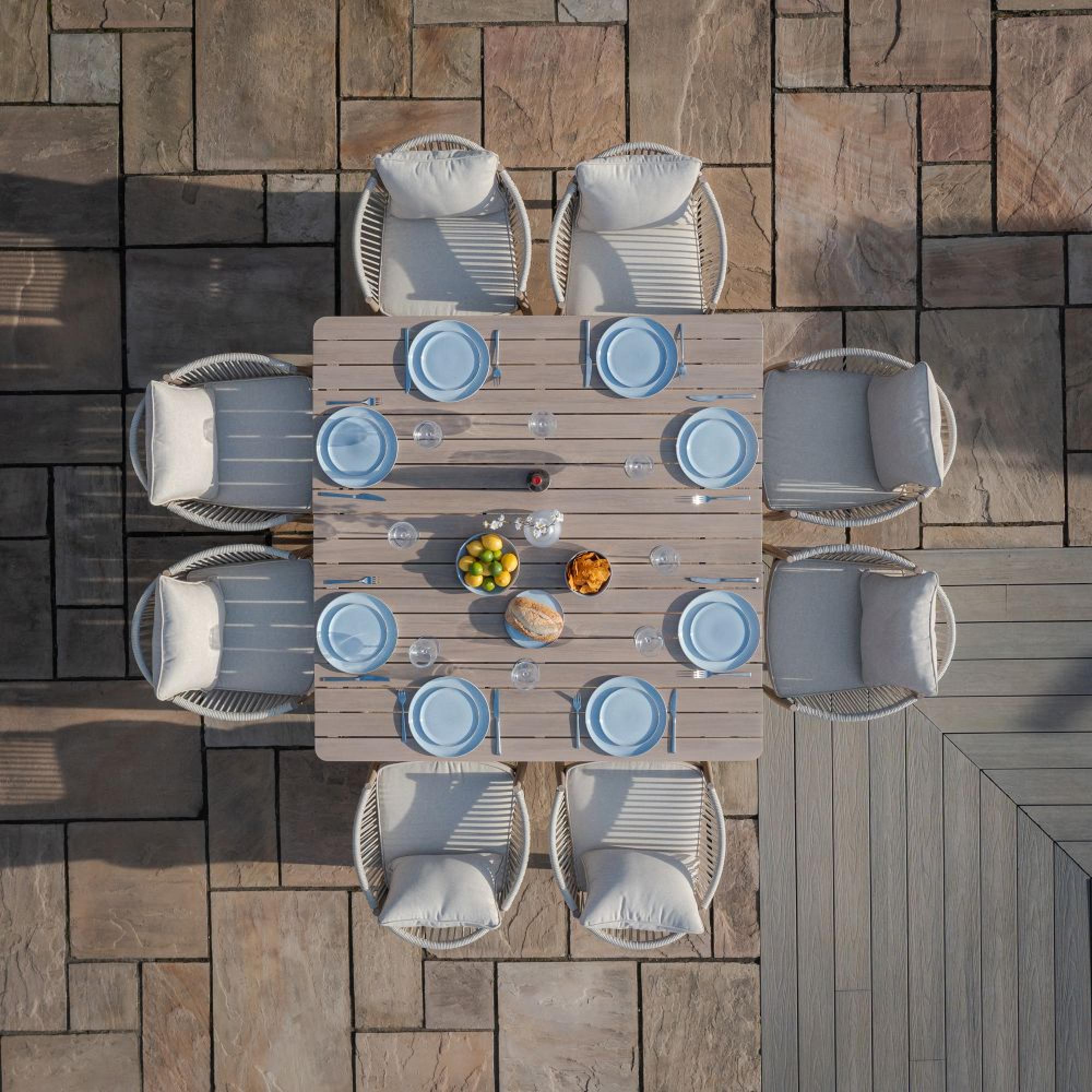Product photograph of Maze Havana Natural Linen 8 Seat Square Dining Set from Choice Furniture Superstore.