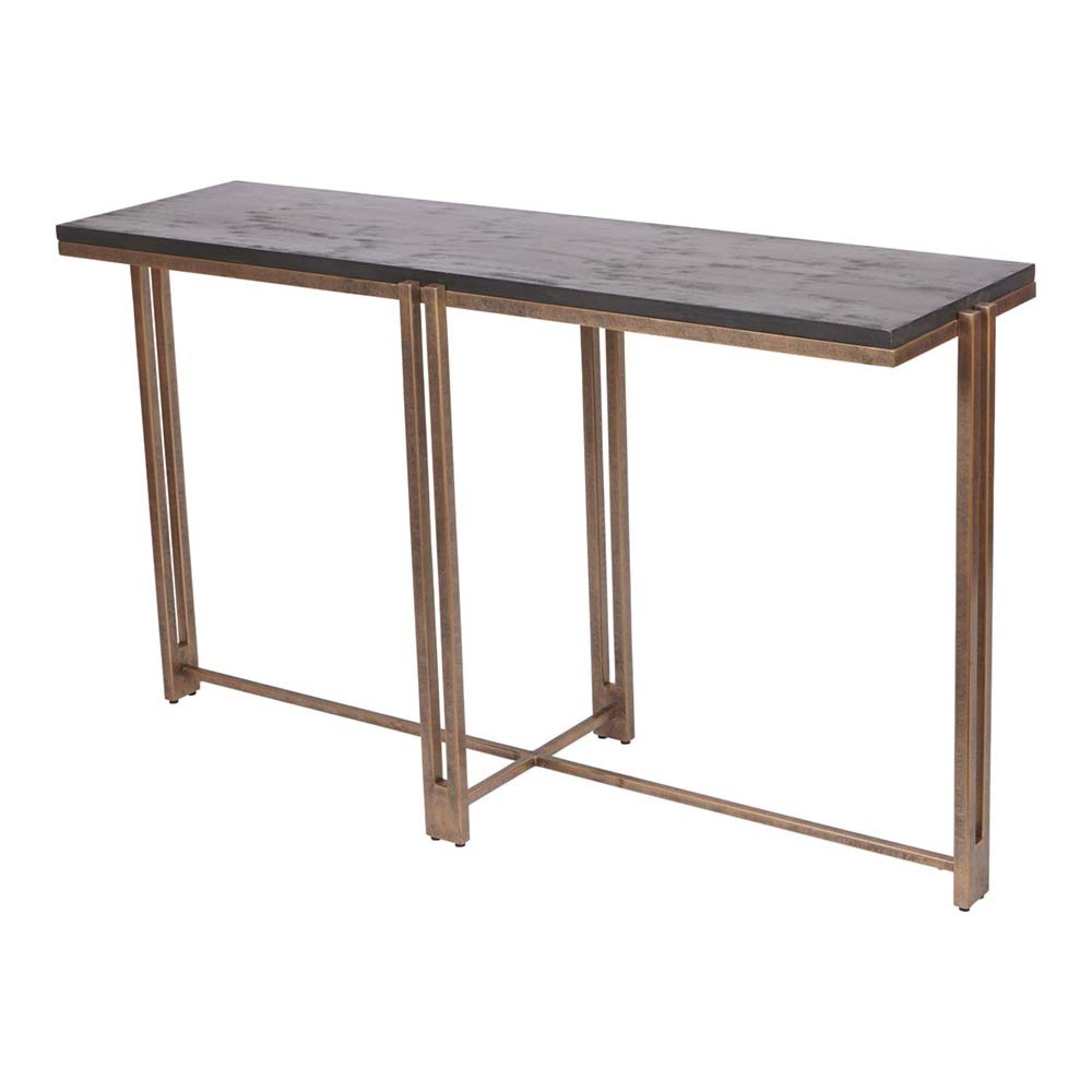 Product photograph of Libra Dalston Black Sandblasted Wood And Champagne Frame Console Table from Choice Furniture Superstore.