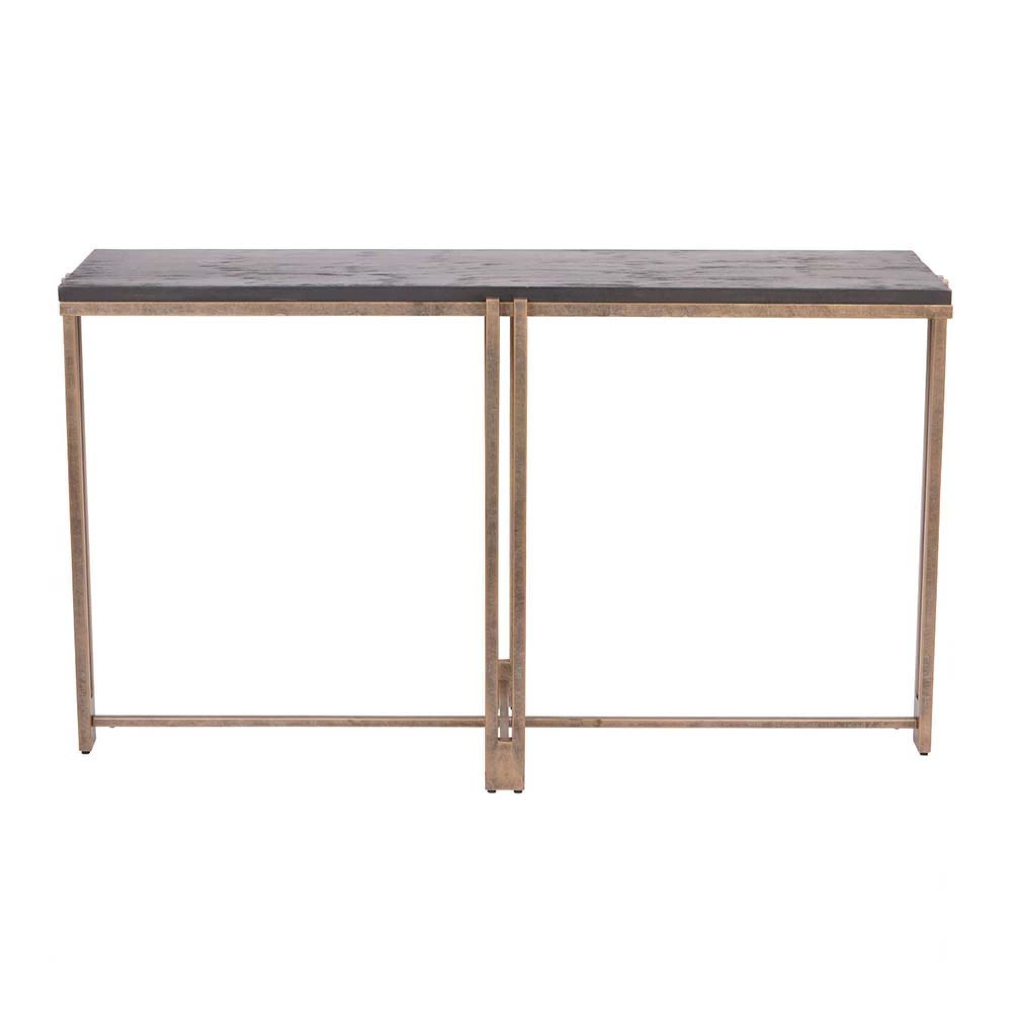 Product photograph of Libra Dalston Black Sandblasted Wood And Champagne Frame Console Table from Choice Furniture Superstore.