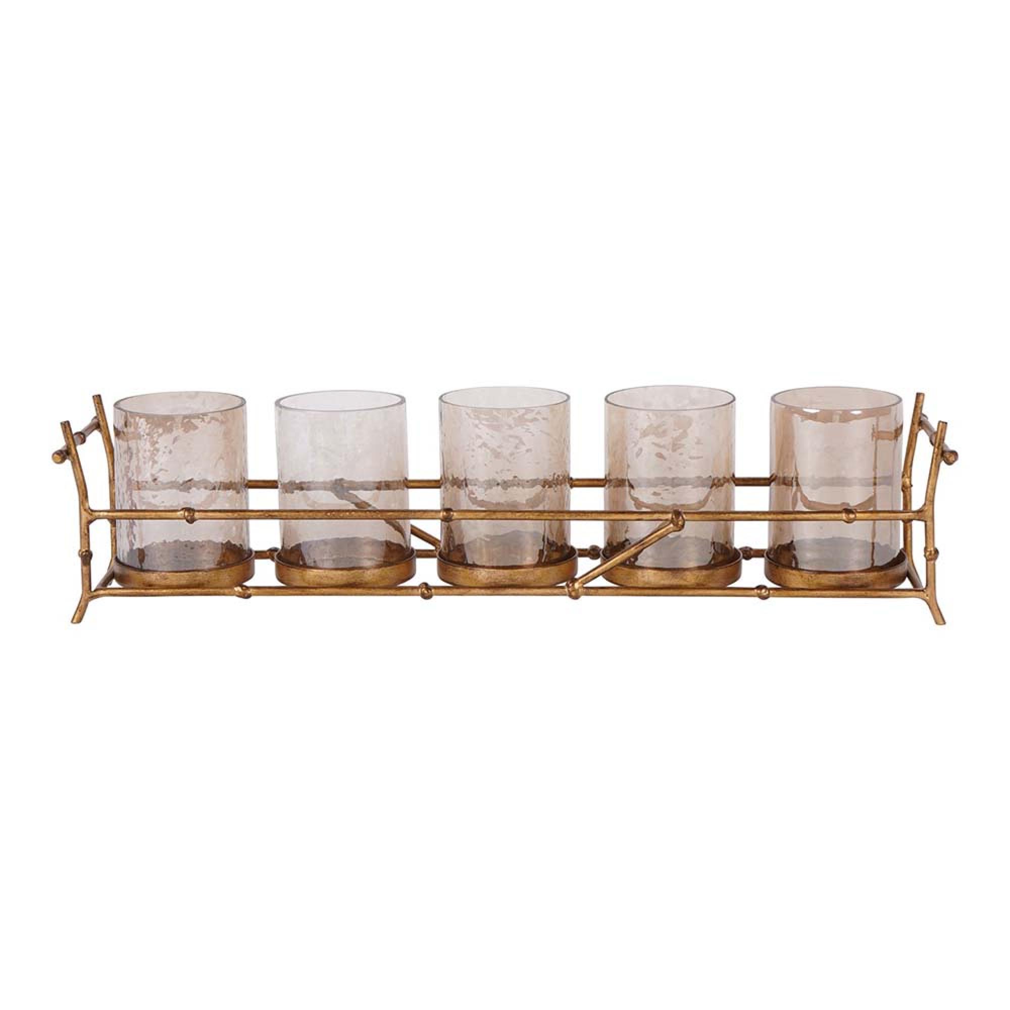 Product photograph of Libra Laura Ashley Astaire Bamboo 5 Hurricane Candle Holder from Choice Furniture Superstore.