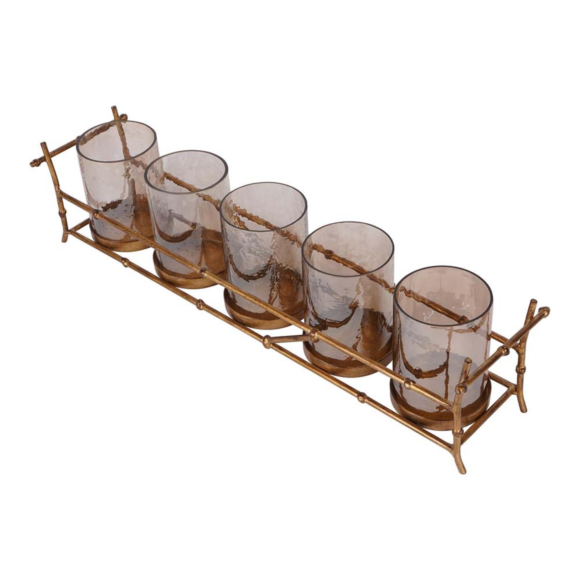 Product photograph of Libra Laura Ashley Astaire Bamboo 5 Hurricane Candle Holder from Choice Furniture Superstore.