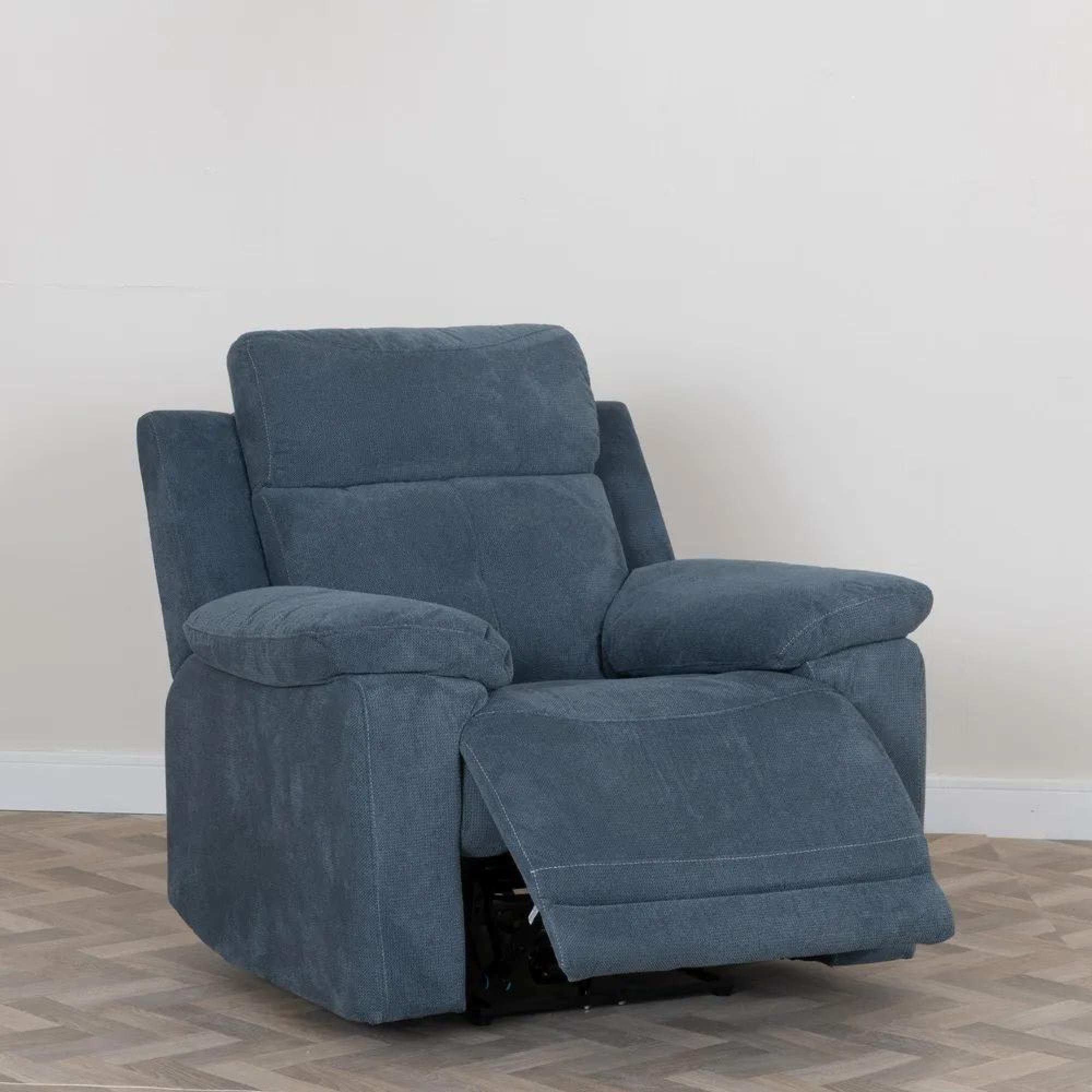 Product photograph of Augusta Ancona Blue Fabric 3 2 1 Electric Recliner Sofa Set from Choice Furniture Superstore.