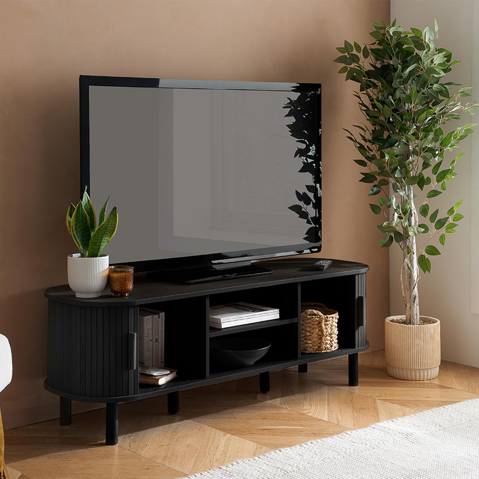 Product photograph of Axel Black Fluted Curved 140cm Tv Unit from Choice Furniture Superstore.
