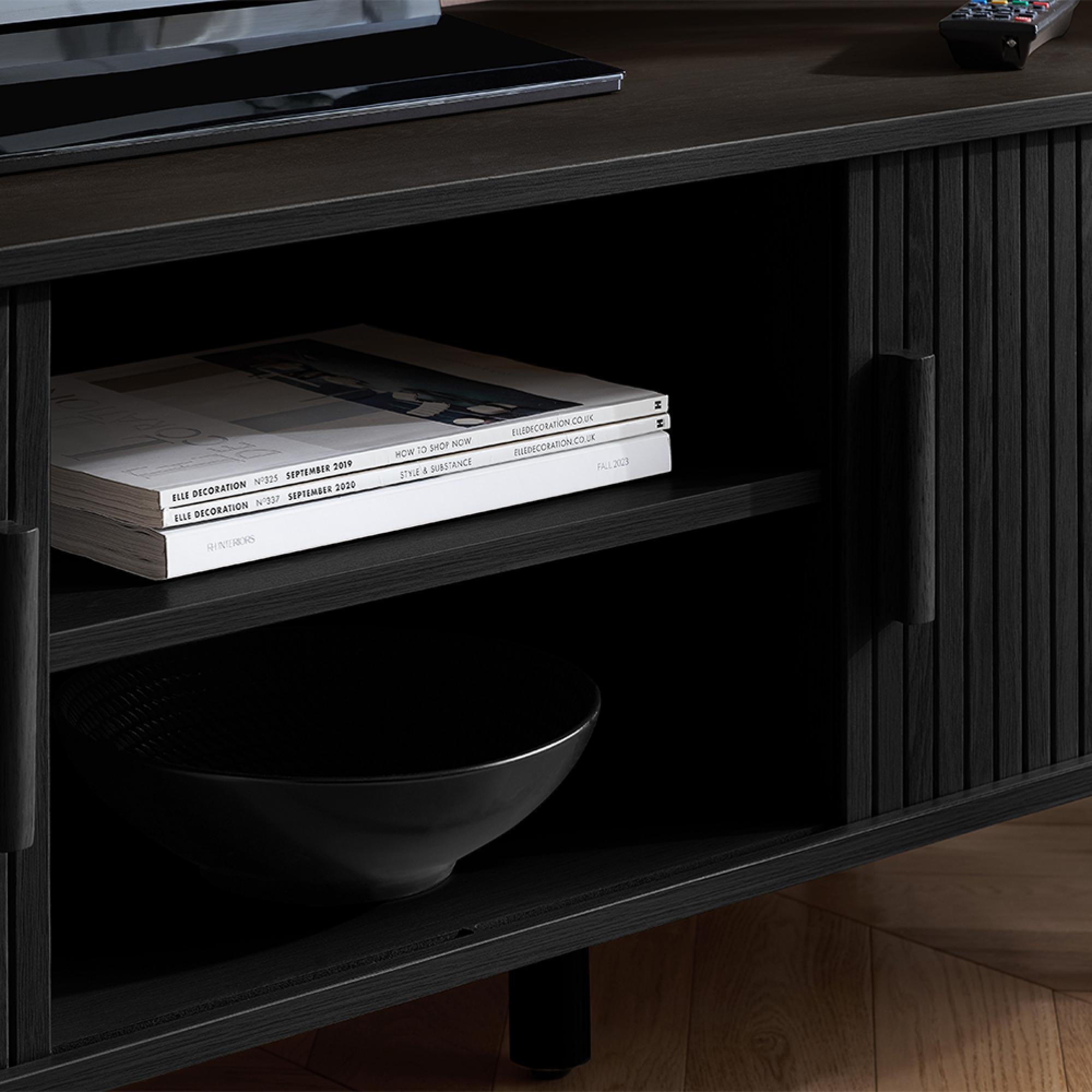 Product photograph of Axel Black Fluted Curved 140cm Tv Unit from Choice Furniture Superstore.