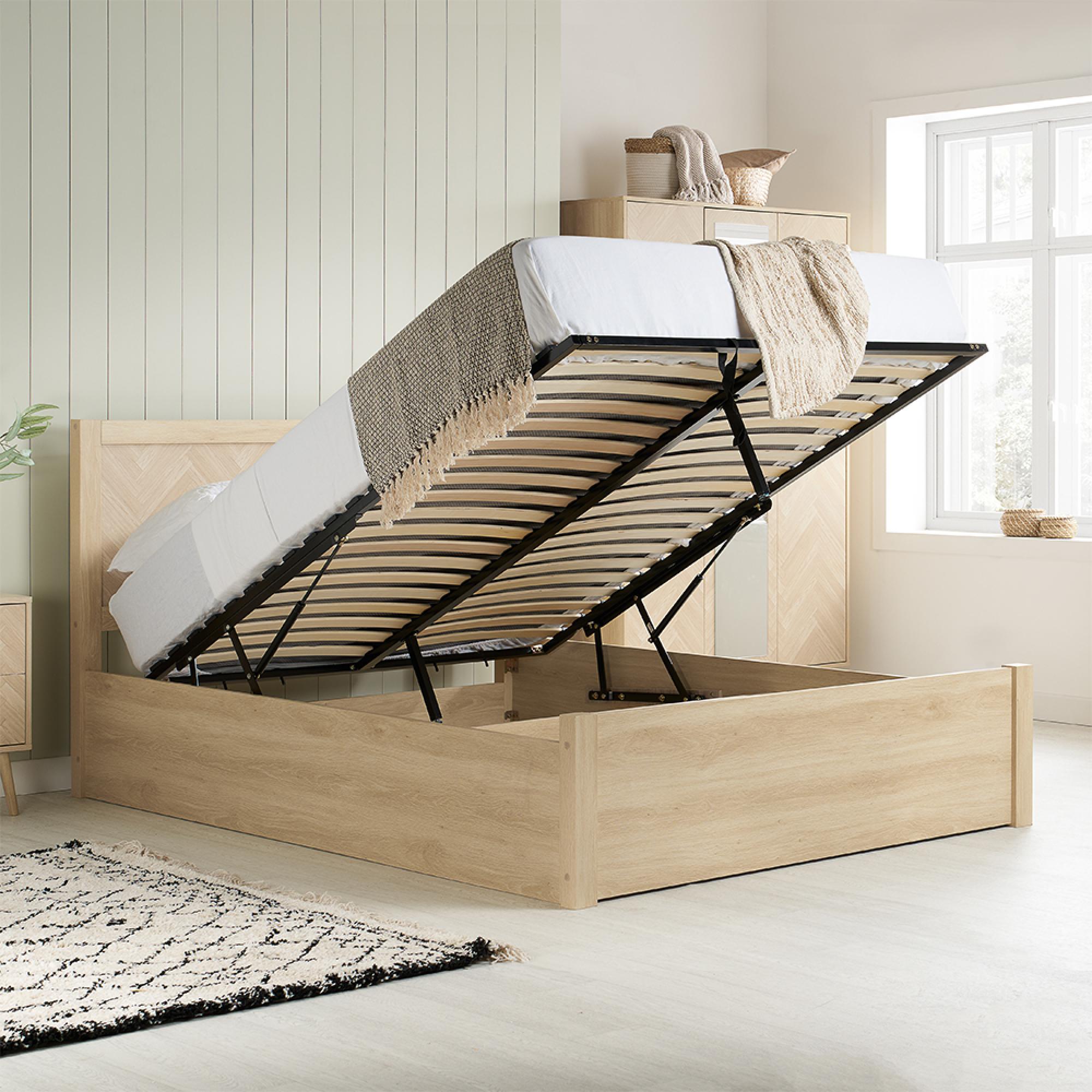 Product photograph of Herringford Oak Ottoman Storage Bed - Sizes Available from Choice Furniture Superstore.