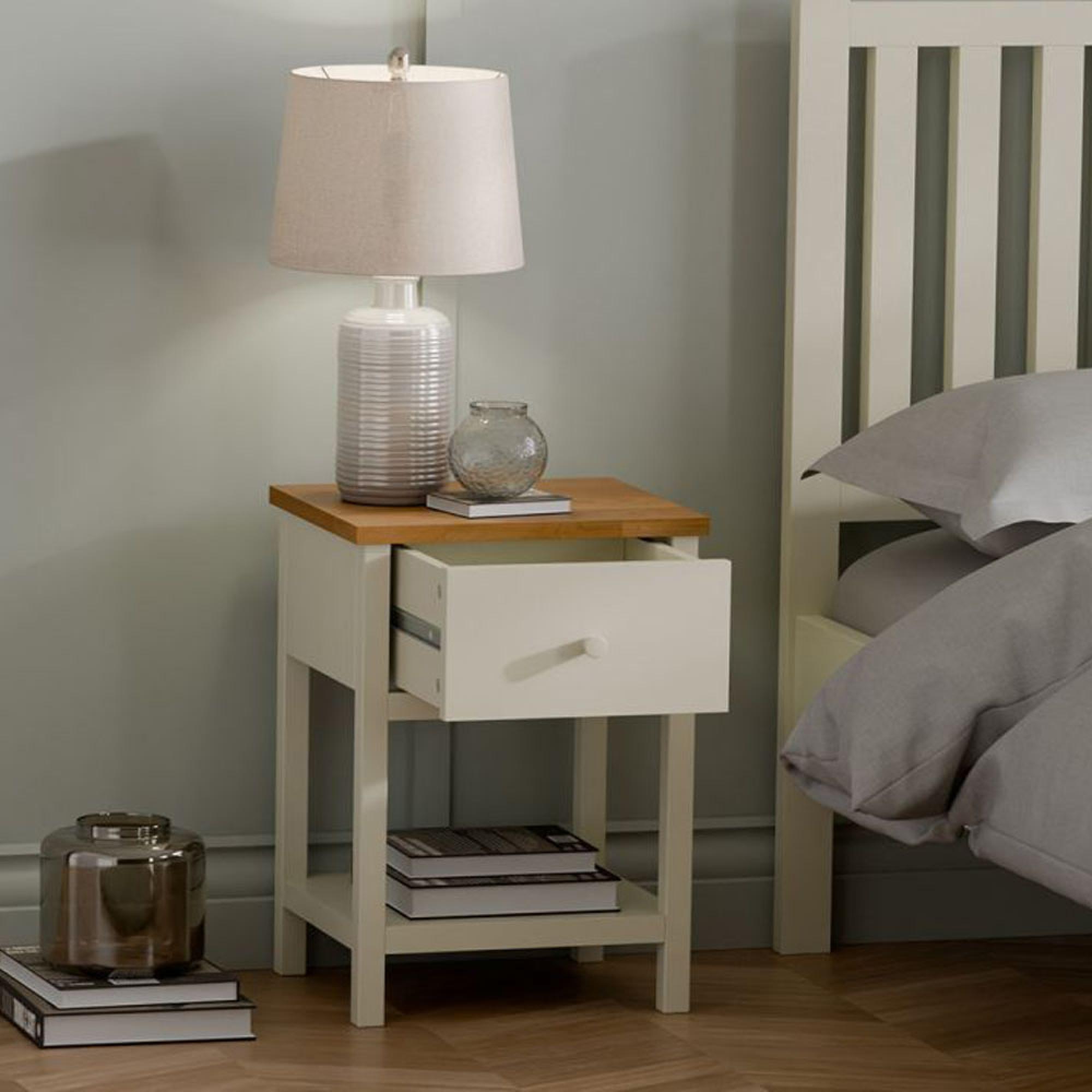 Product photograph of Coxmoor Ivory Painted 1 Drawer Bedside Table from Choice Furniture Superstore.