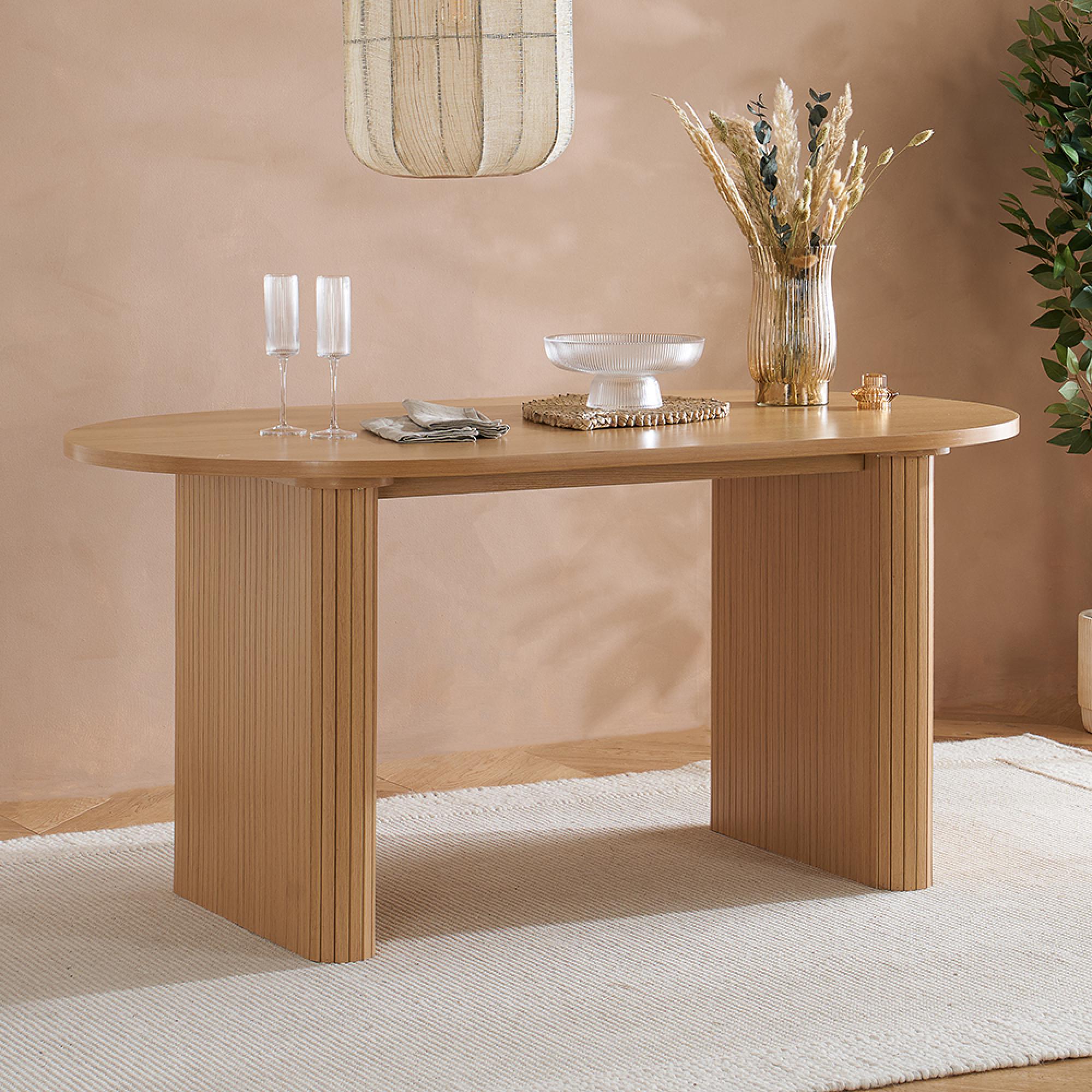 Product photograph of Axel Brown Oval Fluted Dining Set With 4 Chair from Choice Furniture Superstore.