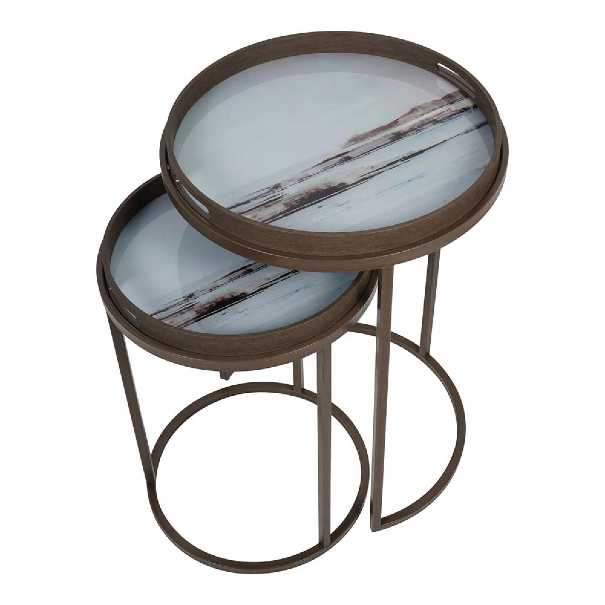 Product photograph of Libra Blurred Seascape Set Of 2 Side Tray Tables from Choice Furniture Superstore.