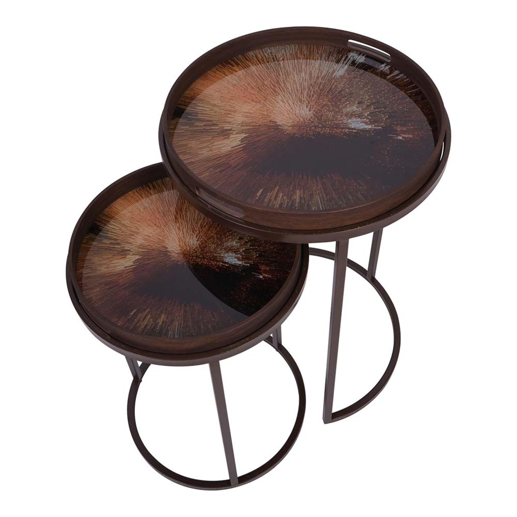Product photograph of Libra Golden Burst Set Of 2 Side Tray Tables from Choice Furniture Superstore.