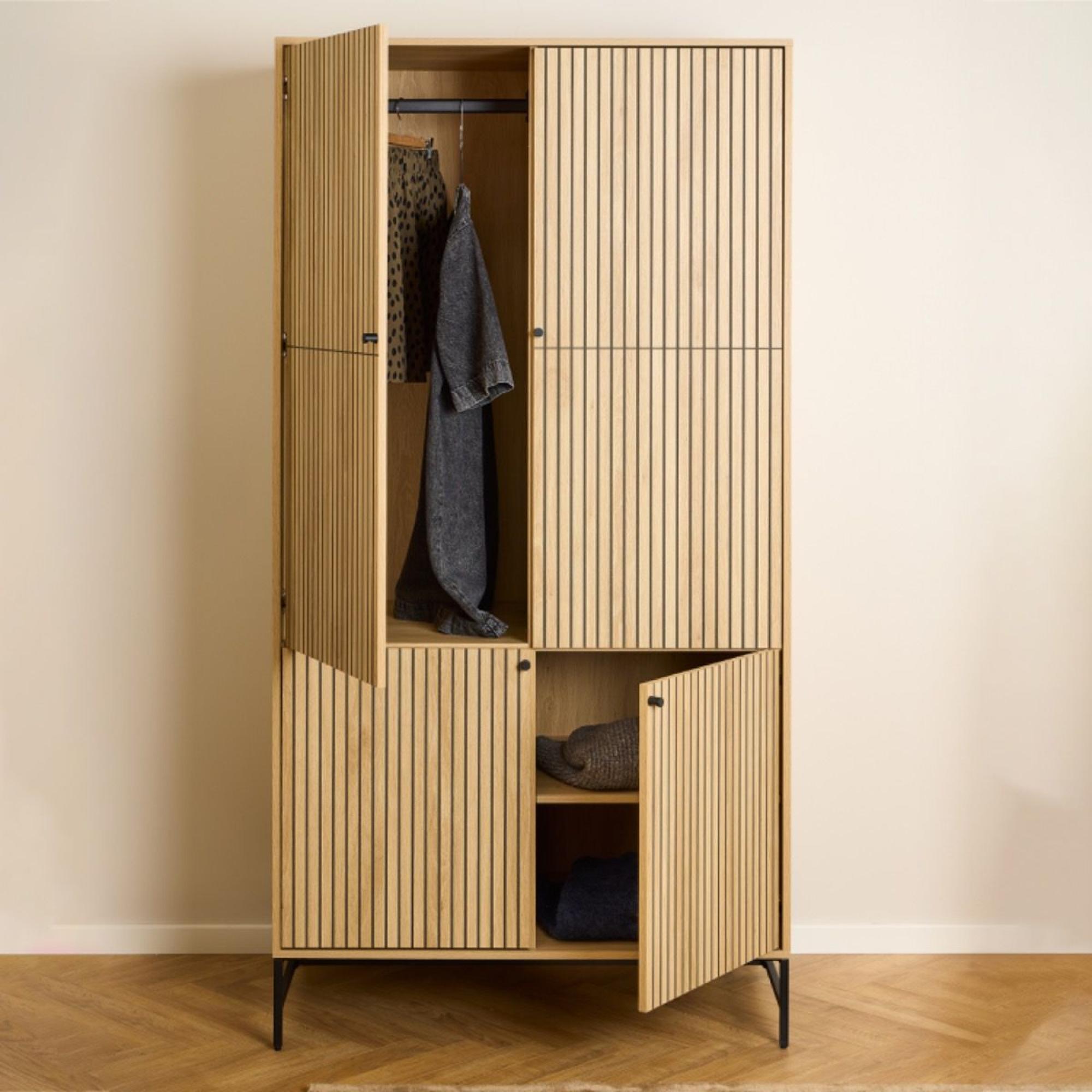 Oak Ribbing Albany Oak Ribbed 4 Door Wardrobe - CFS UK