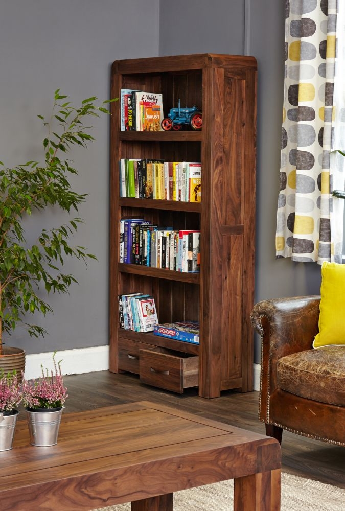 Product photograph of Shiro Walnut 2 Drawer Bookcase from Choice Furniture Superstore.