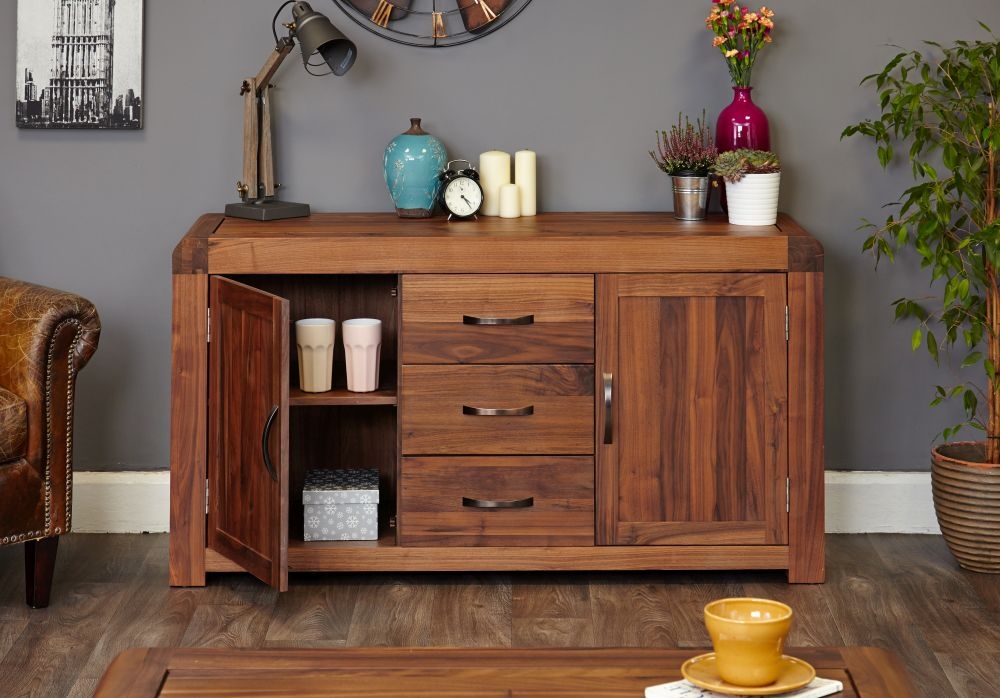 Product photograph of Shiro Walnut 2 Door 3 Drawer Sideboard from Choice Furniture Superstore.