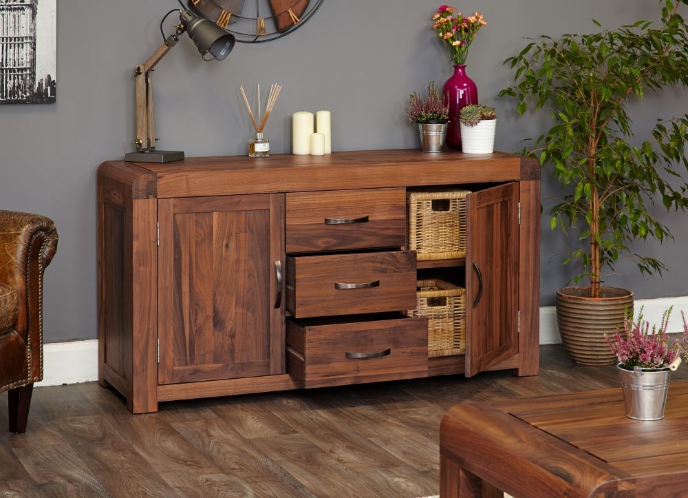 Product photograph of Shiro Walnut 2 Door 3 Drawer Sideboard from Choice Furniture Superstore.