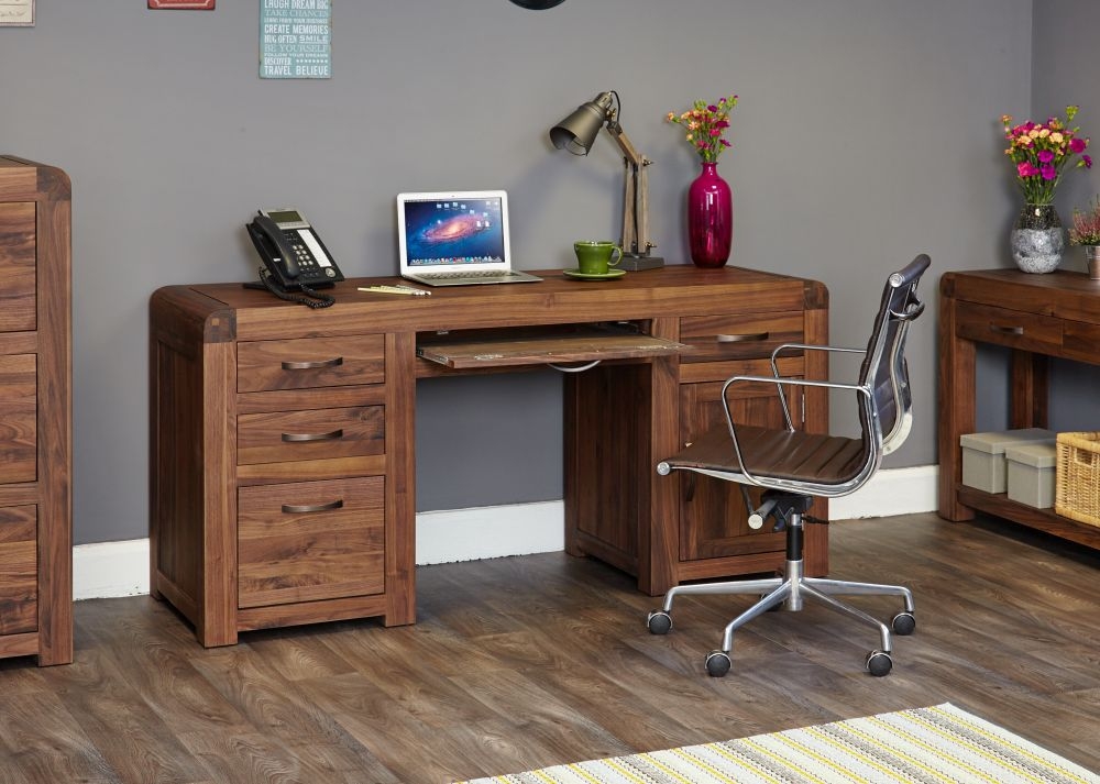Product photograph of Shiro Walnut 1 Door 5 Drawer Computer Desk from Choice Furniture Superstore.