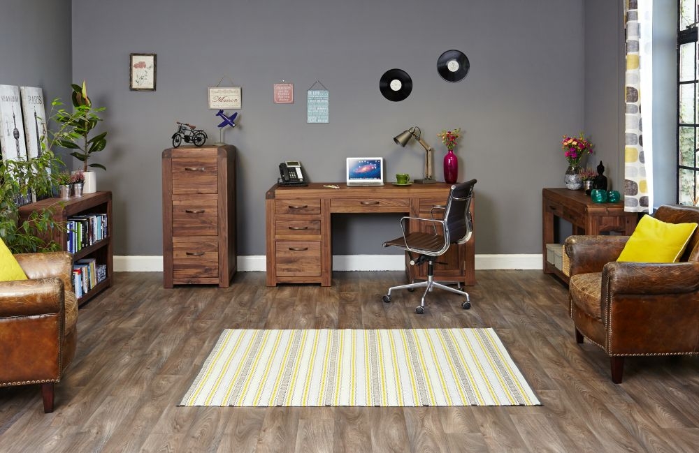 Product photograph of Shiro Walnut 1 Door 5 Drawer Computer Desk from Choice Furniture Superstore.