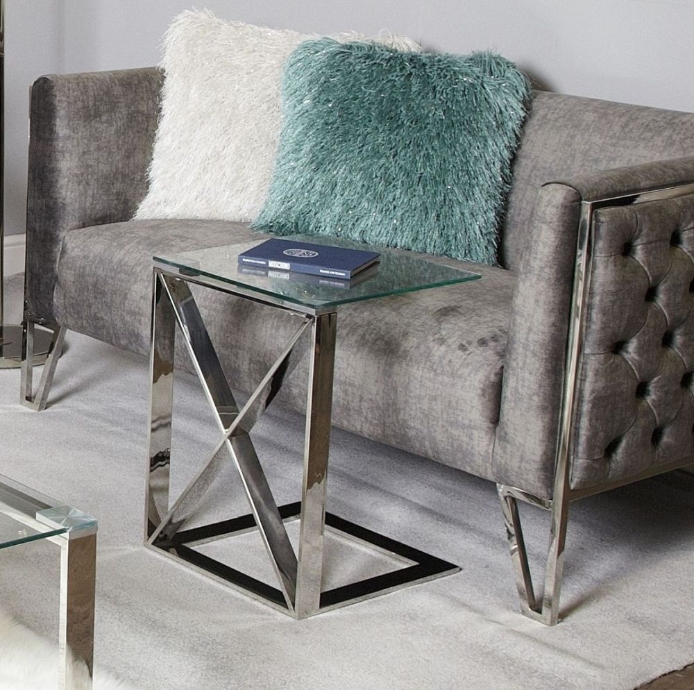 Product photograph of Zenith Glass And Chrome Sofa Table from Choice Furniture Superstore.