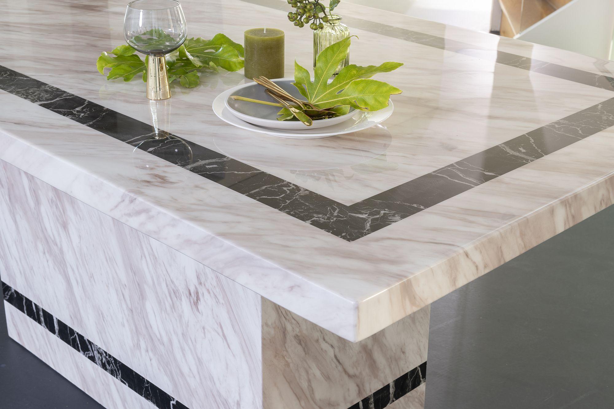 Product photograph of Rome Marble Dining Table Cream Rectangular Top With Pedestal Base - 6 Seater from Choice Furniture Superstore.