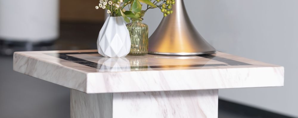 Product photograph of Rome Marble Side Table Cream Square Top With Pedestal Base from Choice Furniture Superstore.