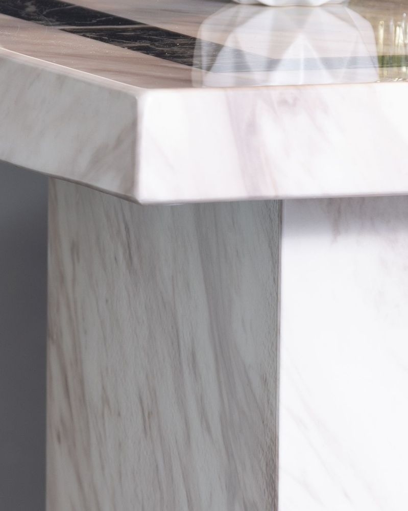 Product photograph of Rome Marble Side Table Cream Square Top With Pedestal Base from Choice Furniture Superstore.