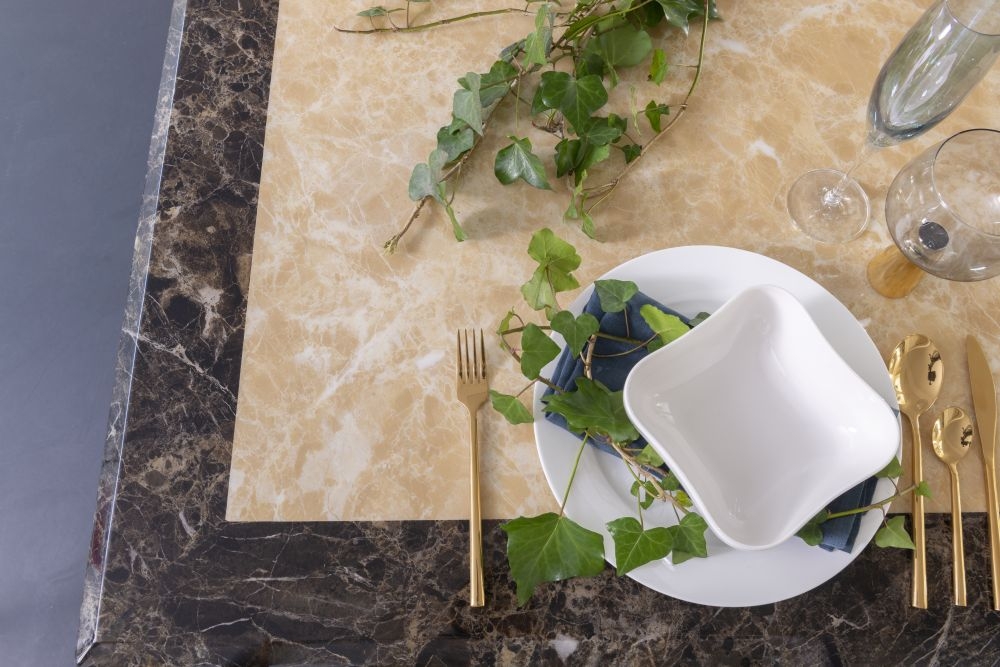 Product photograph of Venice Marble Dining Table Cream Rectangular Top With Pedestal Base - 6 Seater from Choice Furniture Superstore.