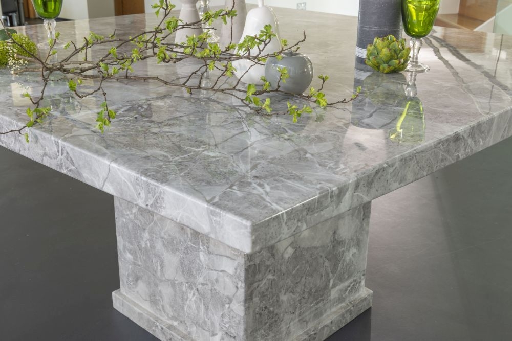 Product photograph of Turin 140cm Square Grey Marble Dining Table from Choice Furniture Superstore.