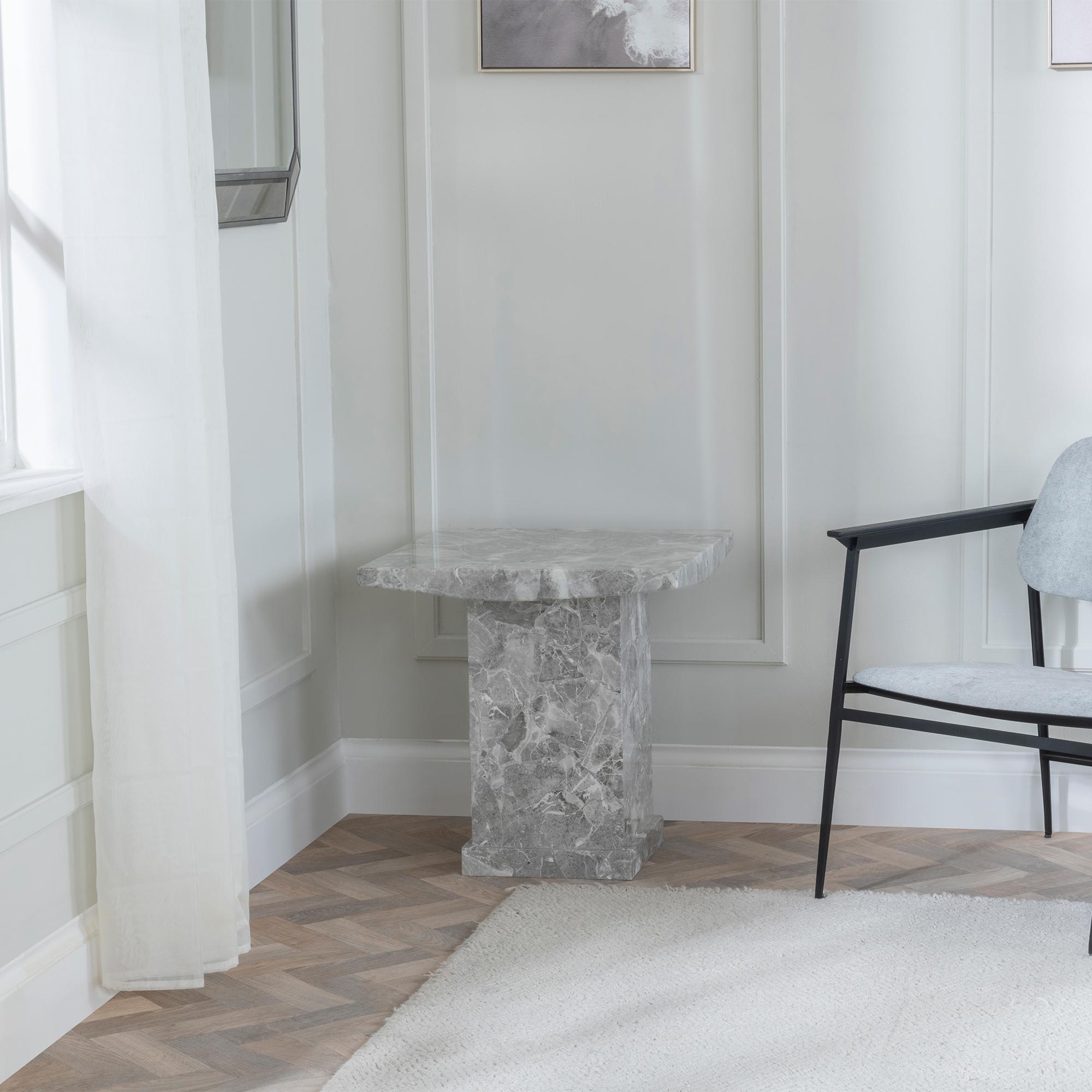 Product photograph of Turin Square Grey Marble Lamp Table from Choice Furniture Superstore.