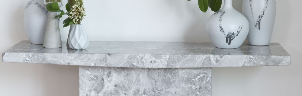 Product photograph of Turin Marble Console Table Grey Square Top With Pedestal Base from Choice Furniture Superstore.