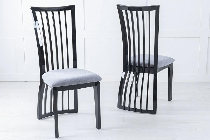 Product photograph of Athena Black Dining Chair Wooden High Gloss Slatted Back With Grey Seat Pads from Choice Furniture Superstore.