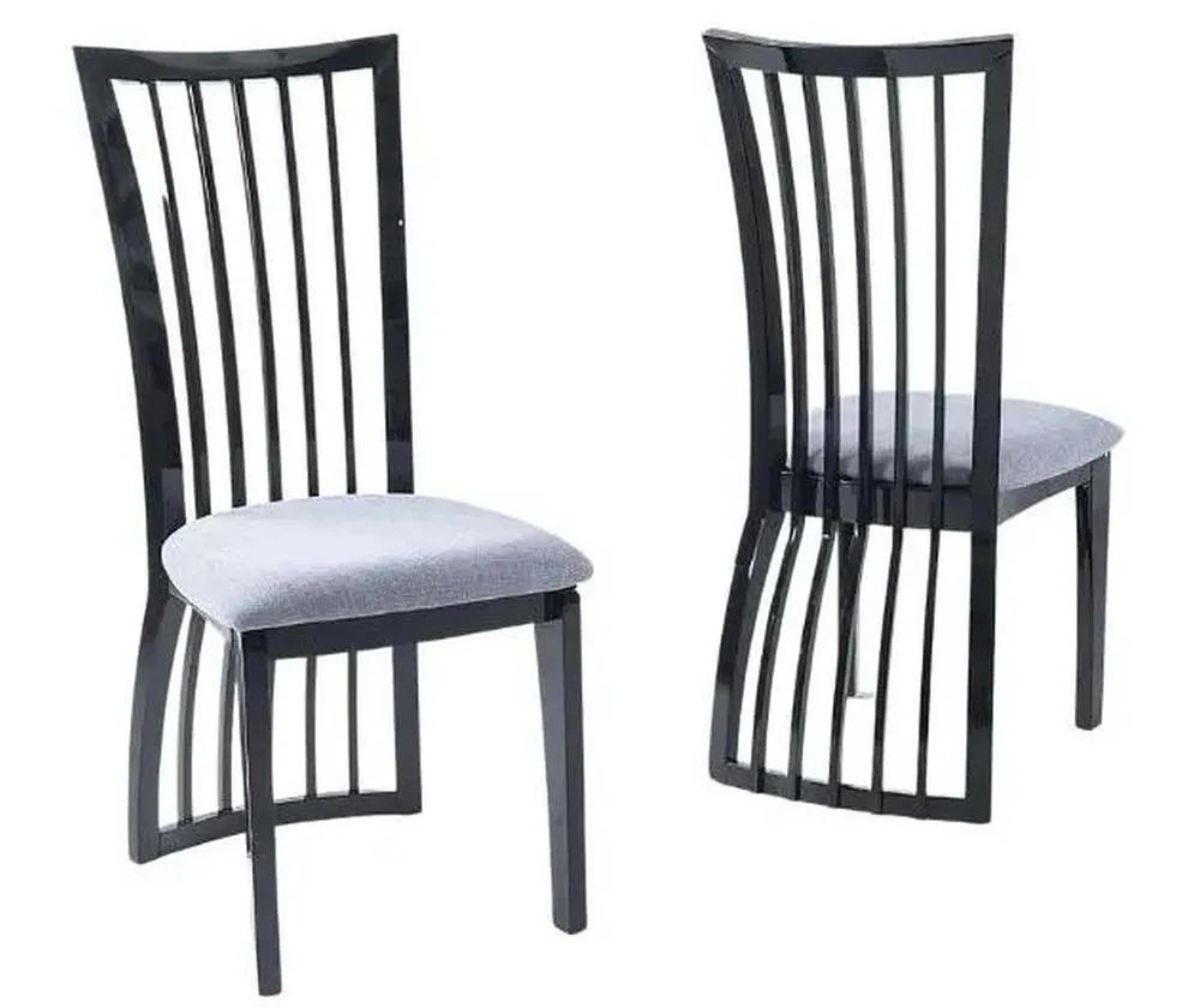 Product photograph of Athena Black High Gloss Slatted Back Dining Chair With Grey Seat Pads from Choice Furniture Superstore.