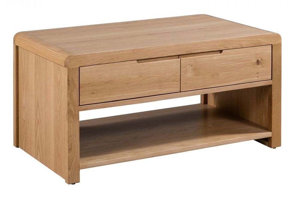 Product photograph of Julian Bowen Curve Oak 2 Drawer Coffee Table from Choice Furniture Superstore.