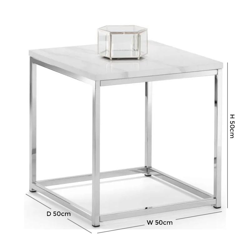 Product photograph of Scala White Marble Effect And Chrome Square Lamp Table from Choice Furniture Superstore.