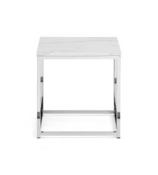 Product photograph of Scala White Marble Effect And Chrome Square Lamp Table from Choice Furniture Superstore.