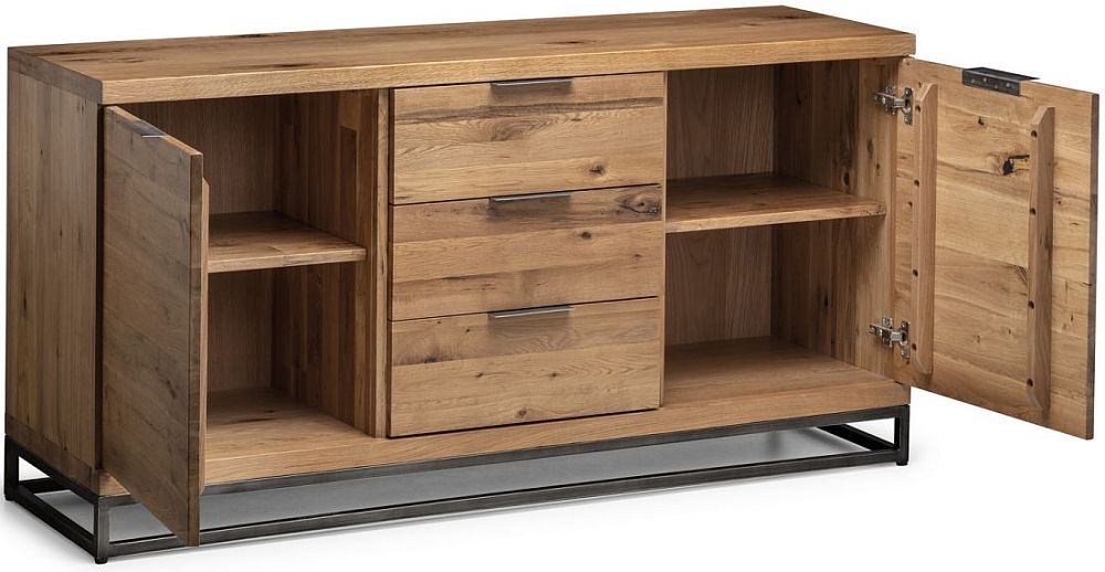 Product photograph of Brooklyn Rustic Oak 2 Door 3 Drawer Sideboard from Choice Furniture Superstore.