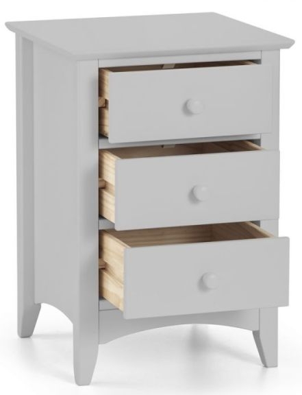 Product photograph of Cameo Dove Grey Pine 3 Drawer Bedside Cabinet from Choice Furniture Superstore.