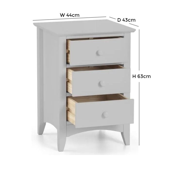 Product photograph of Cameo Dove Grey Lacquer Pine 3 Drawer Bedside Cabinet from Choice Furniture Superstore.