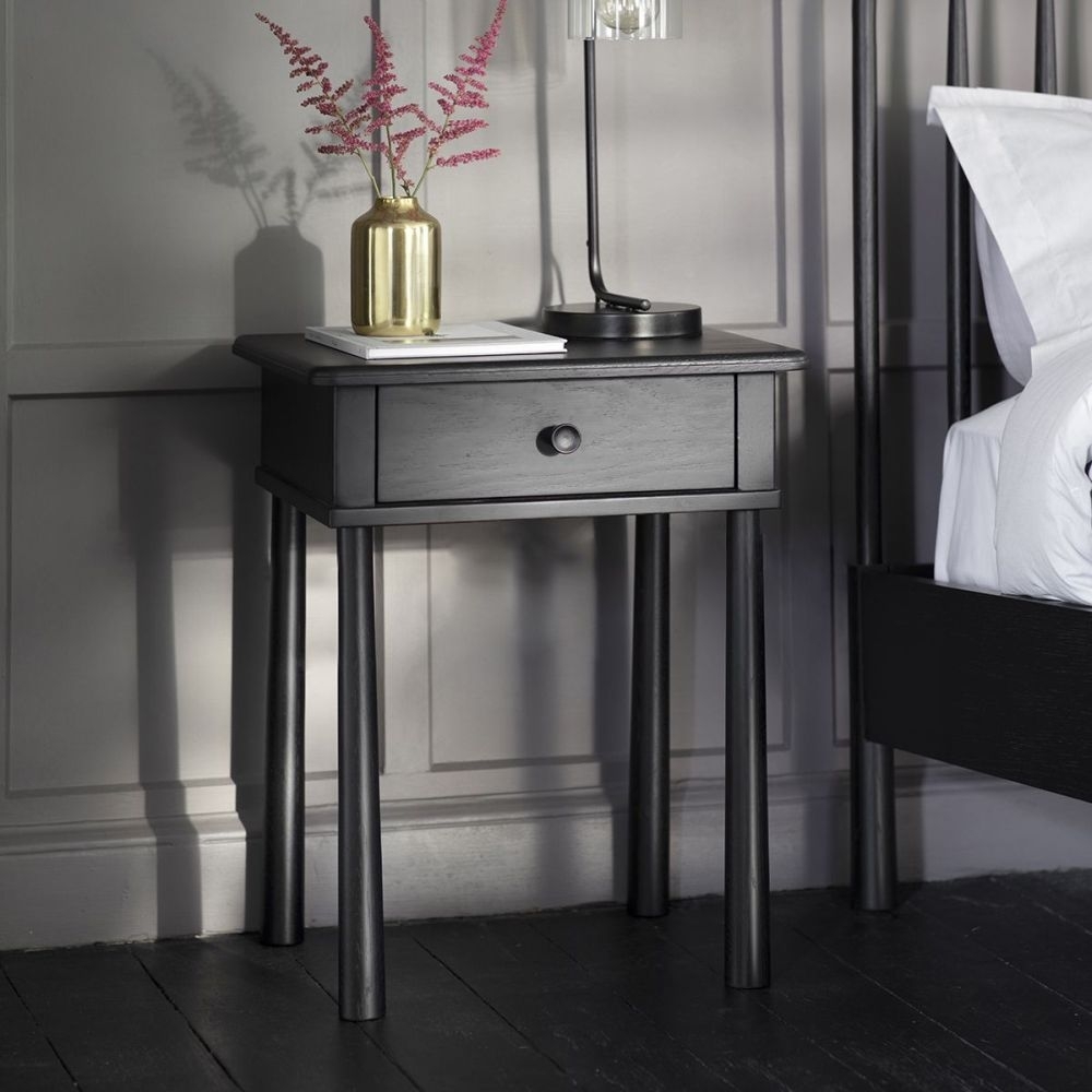 Product photograph of Wycombe Black 1 Drawer Bedside Table from Choice Furniture Superstore.