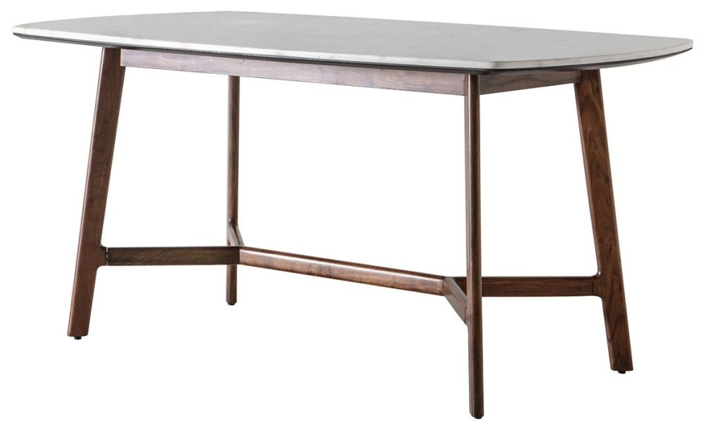 Product photograph of Barcelona Acacia Wood White Marble Dining Table - 6 Seater from Choice Furniture Superstore.