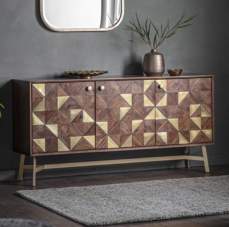 Product photograph of Michigan Acacia Wood 3 Door Sideboard from Choice Furniture Superstore.