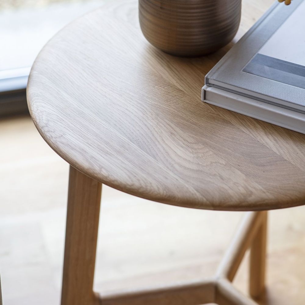 Product photograph of Madrid Oak Round Side Table from Choice Furniture Superstore.