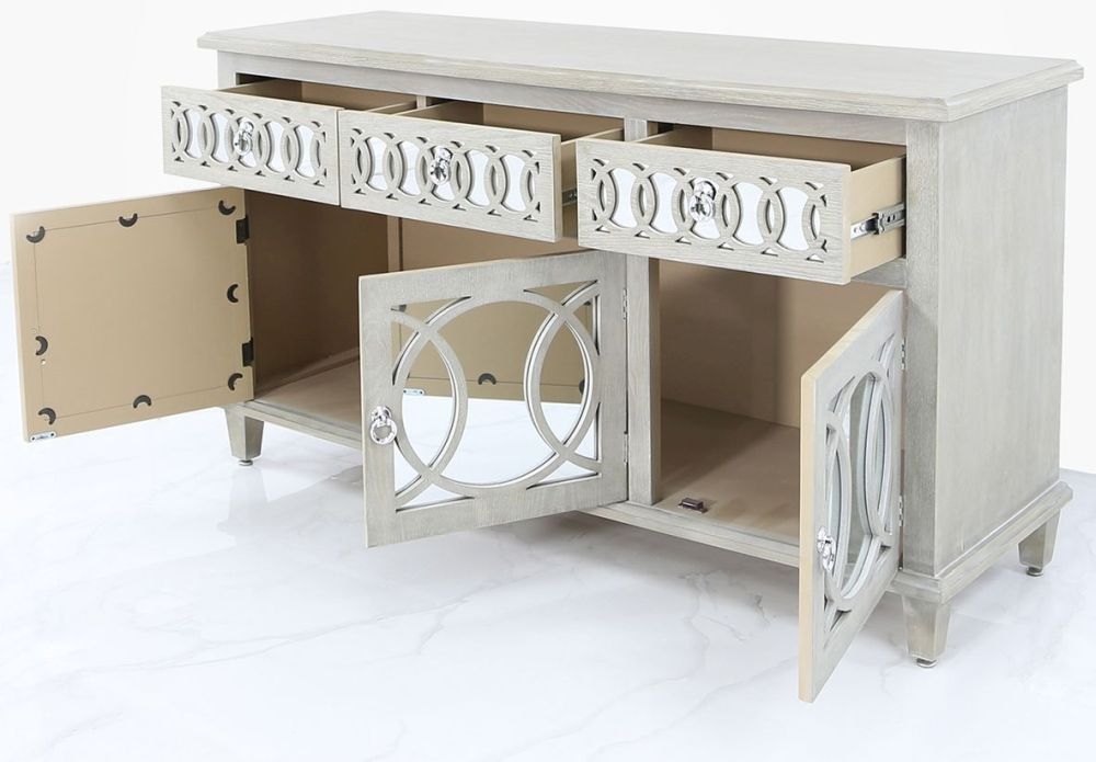 Product photograph of Bayview Natural Mirrored Large Sideboard from Choice Furniture Superstore.