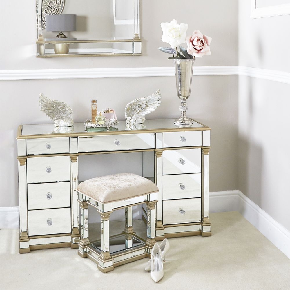 Product photograph of Apollo Champagne Gold Mirrored Double Pedestal Dressing Table from Choice Furniture Superstore.