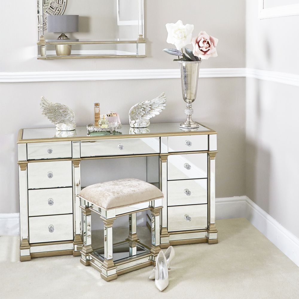 Product photograph of Apollo Champagne Gold Mirrored Padded Stool from Choice Furniture Superstore.