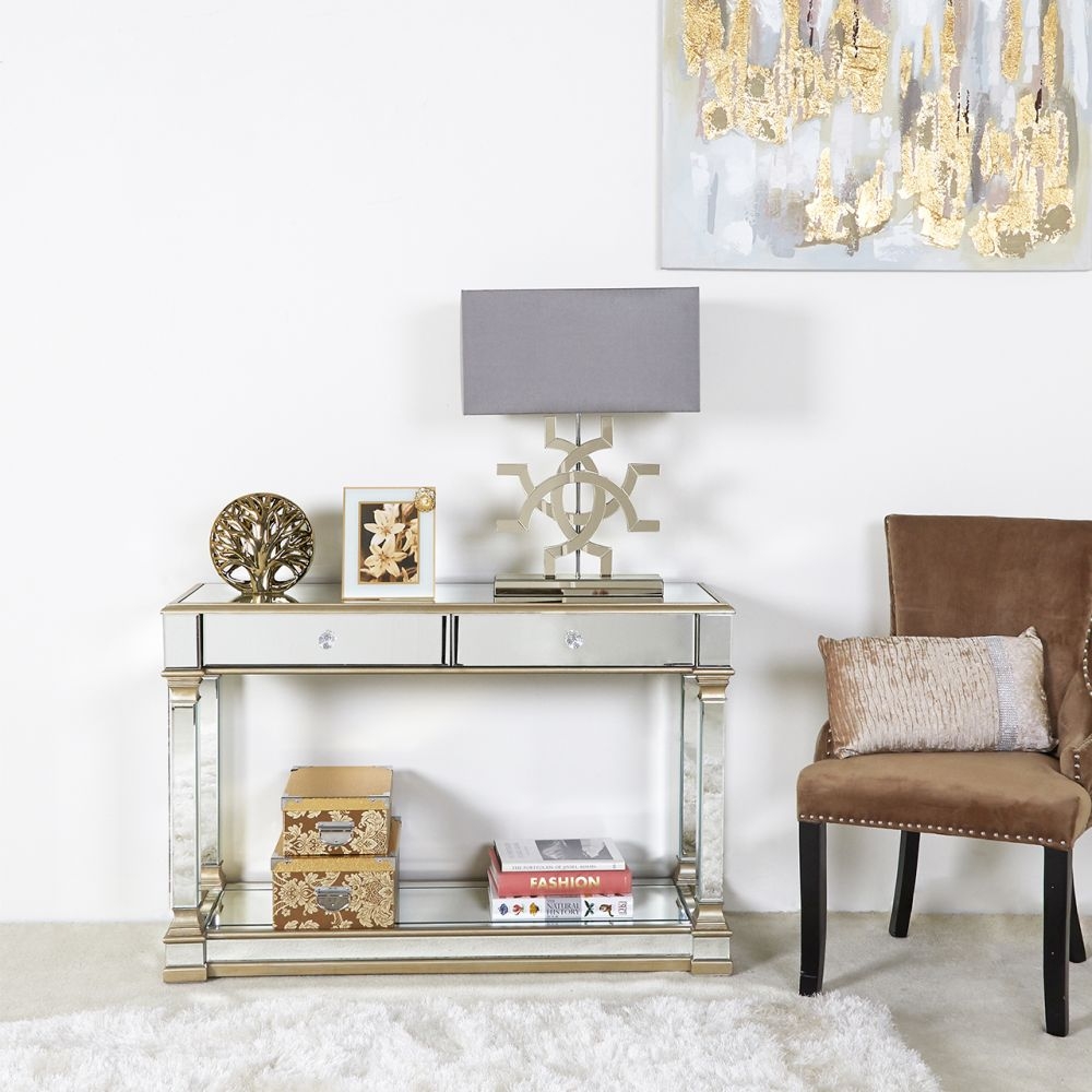 Apollo Champagne Gold Mirrored Console Table CFS Furniture UK
