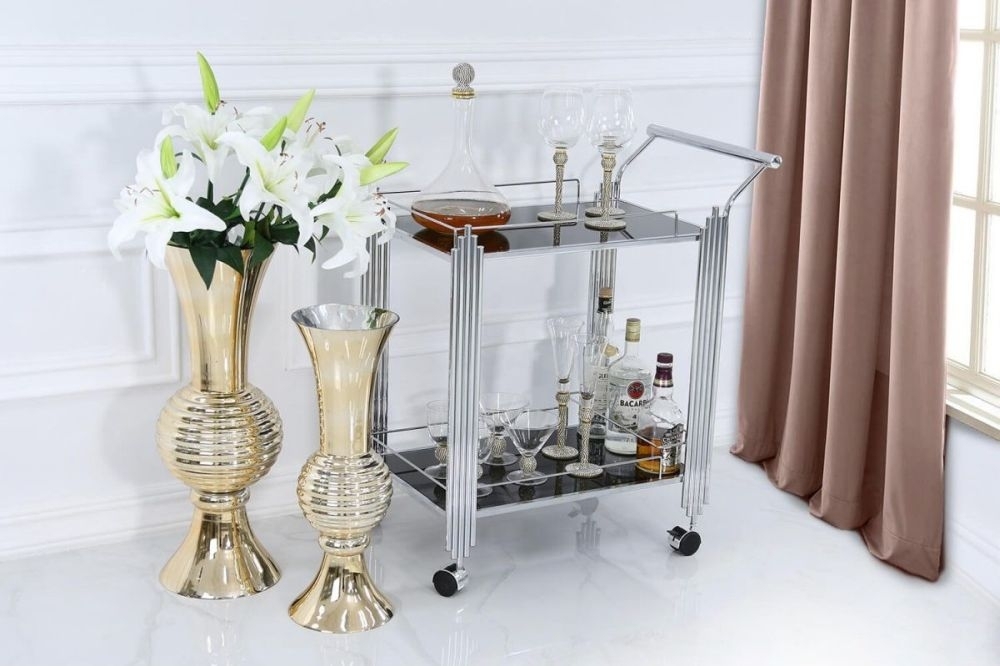 Product photograph of Cohen Black Glass And Chrome Drinks Trolley from Choice Furniture Superstore.