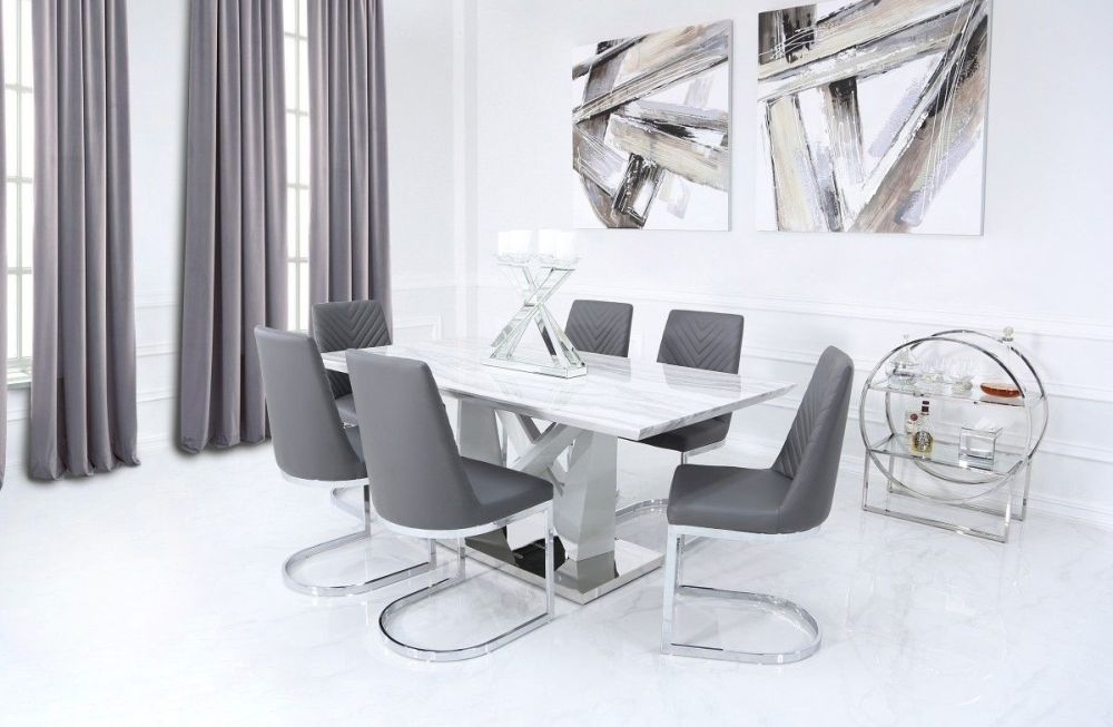 Product photograph of Amara White Marble Effect Dining Table from Choice Furniture Superstore.