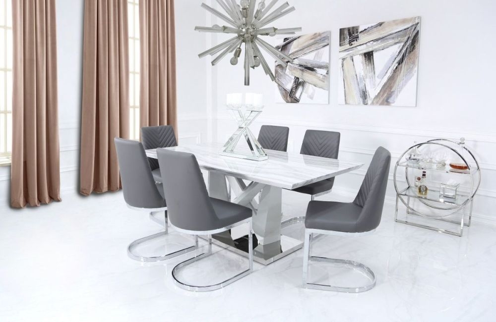 Product photograph of Amara White Marble Effect Dining Table from Choice Furniture Superstore.